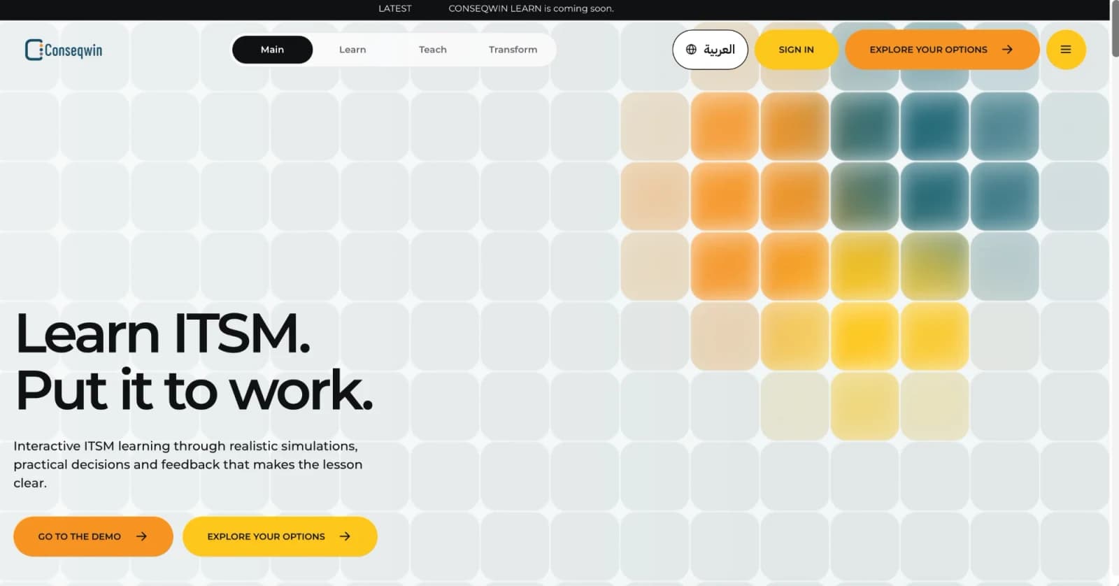 Conseqwin home page: Learn ITSM, put it to work