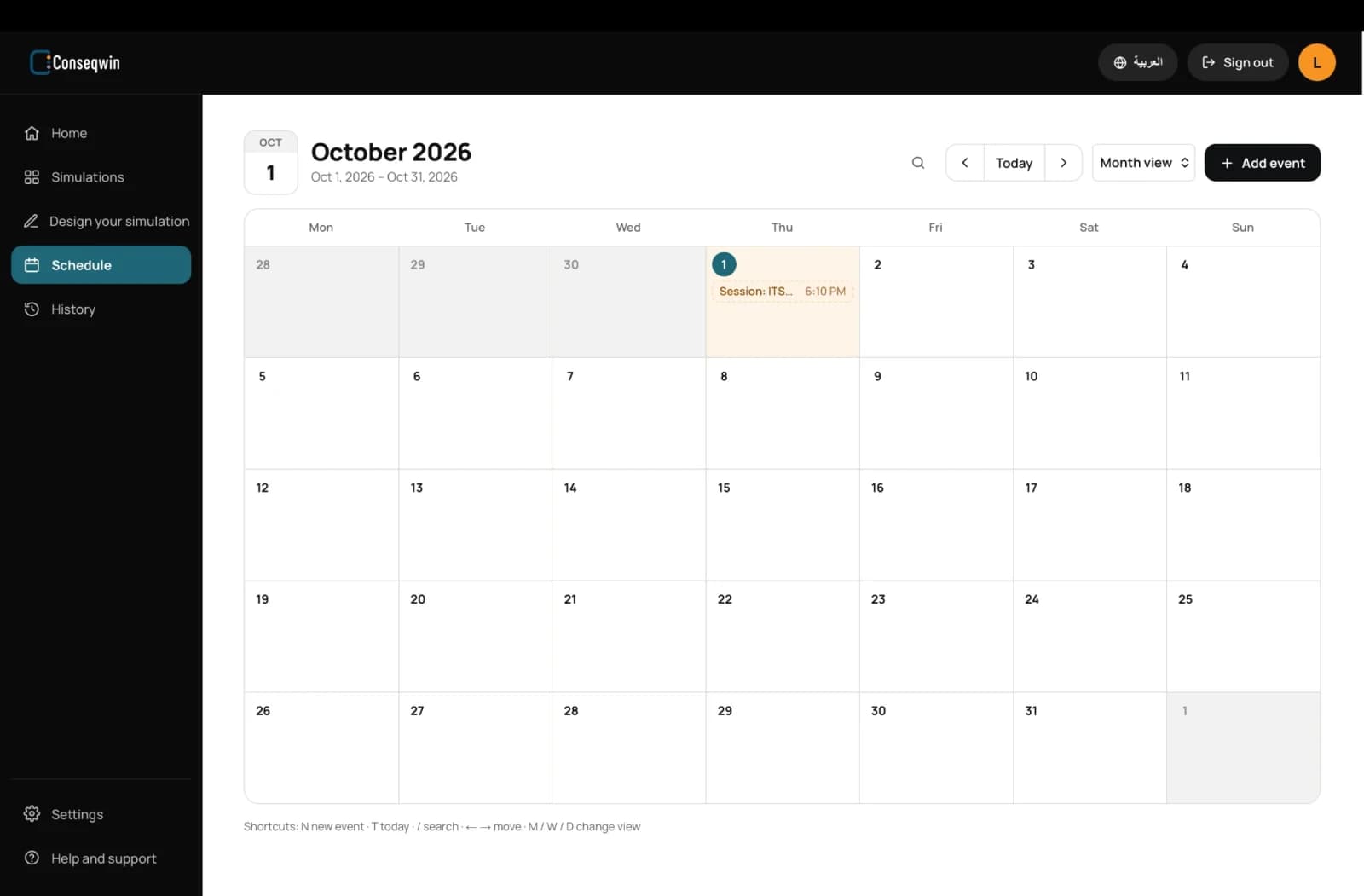 Conseqwin schedule calendar for planning sessions