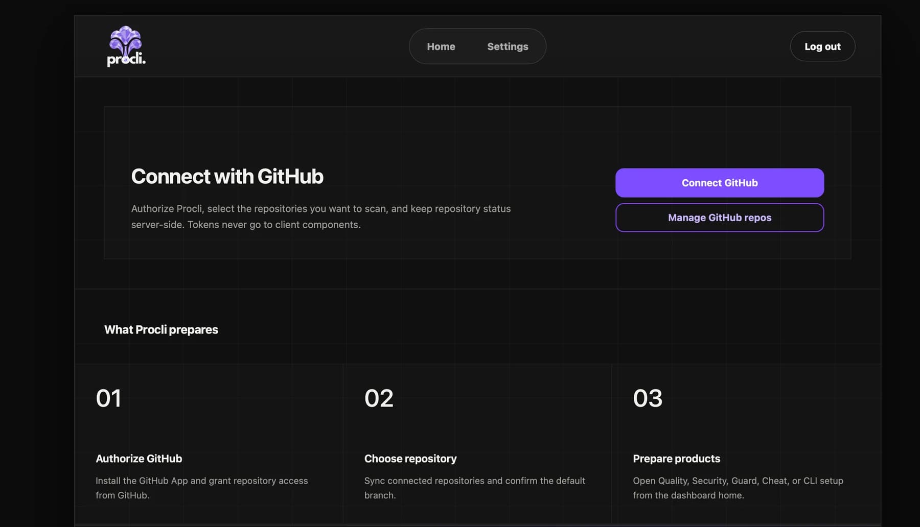 Procli GitHub connection and repository setup