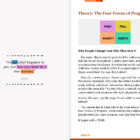 Inside page of "Find It" by Layan Faraj showing the theory of the four forces of progress: push, pull, anxiety, and habits.