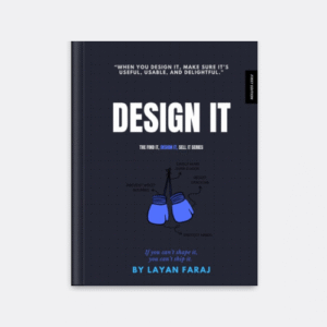 Book cover of "Design It" by Layan Faraj- guide to designing innovative products and services.
